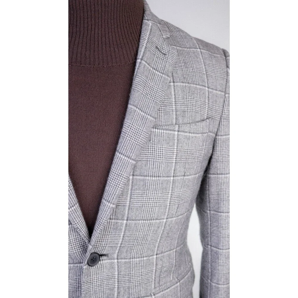 Express Extra Slim Plaid Blazer Sport Coat Sz 38S Two Button Wool/Cotton Jacket